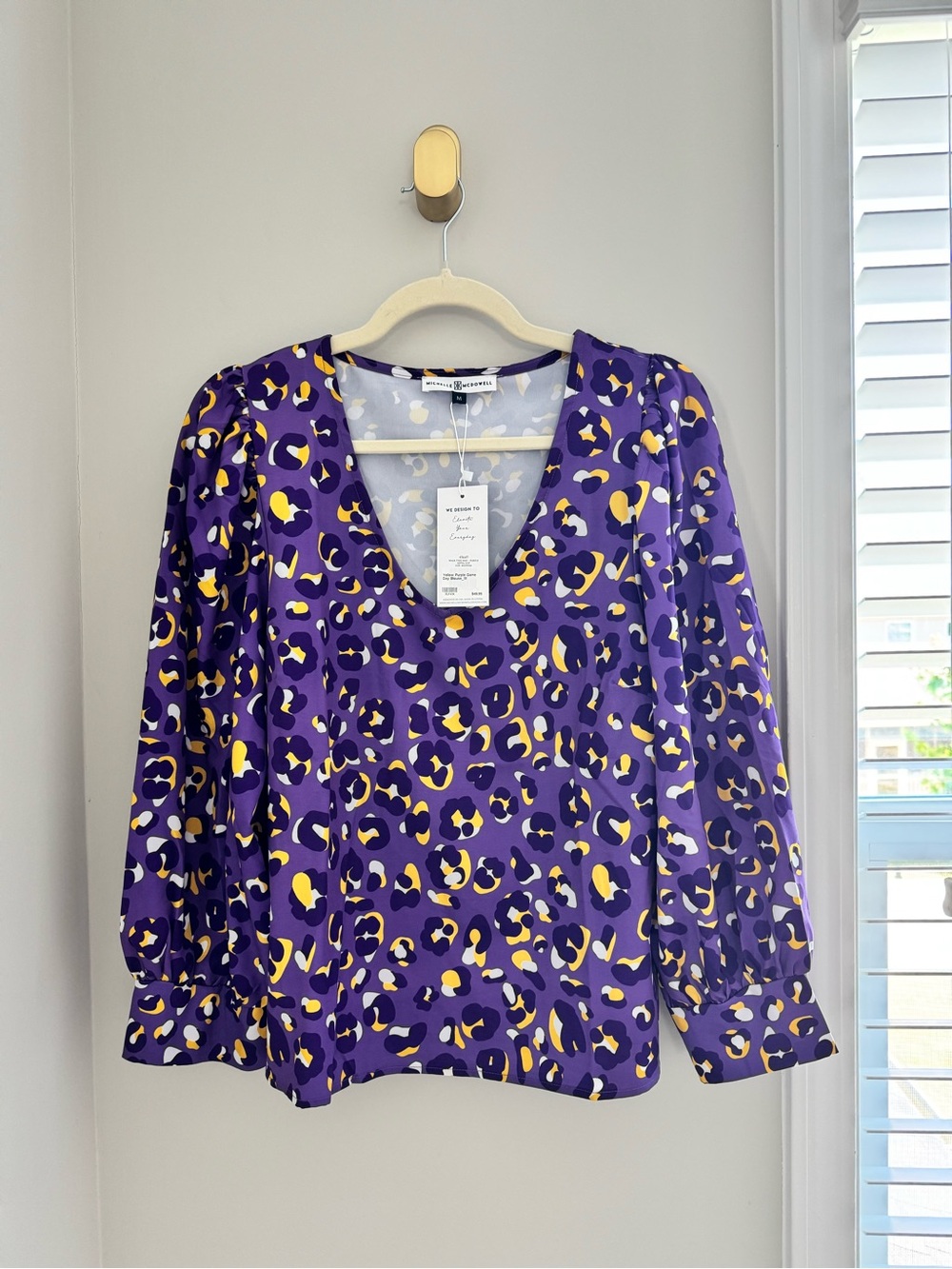 Michelle McDowell Purple & Yellow Leopard Print V-Neck Blouse